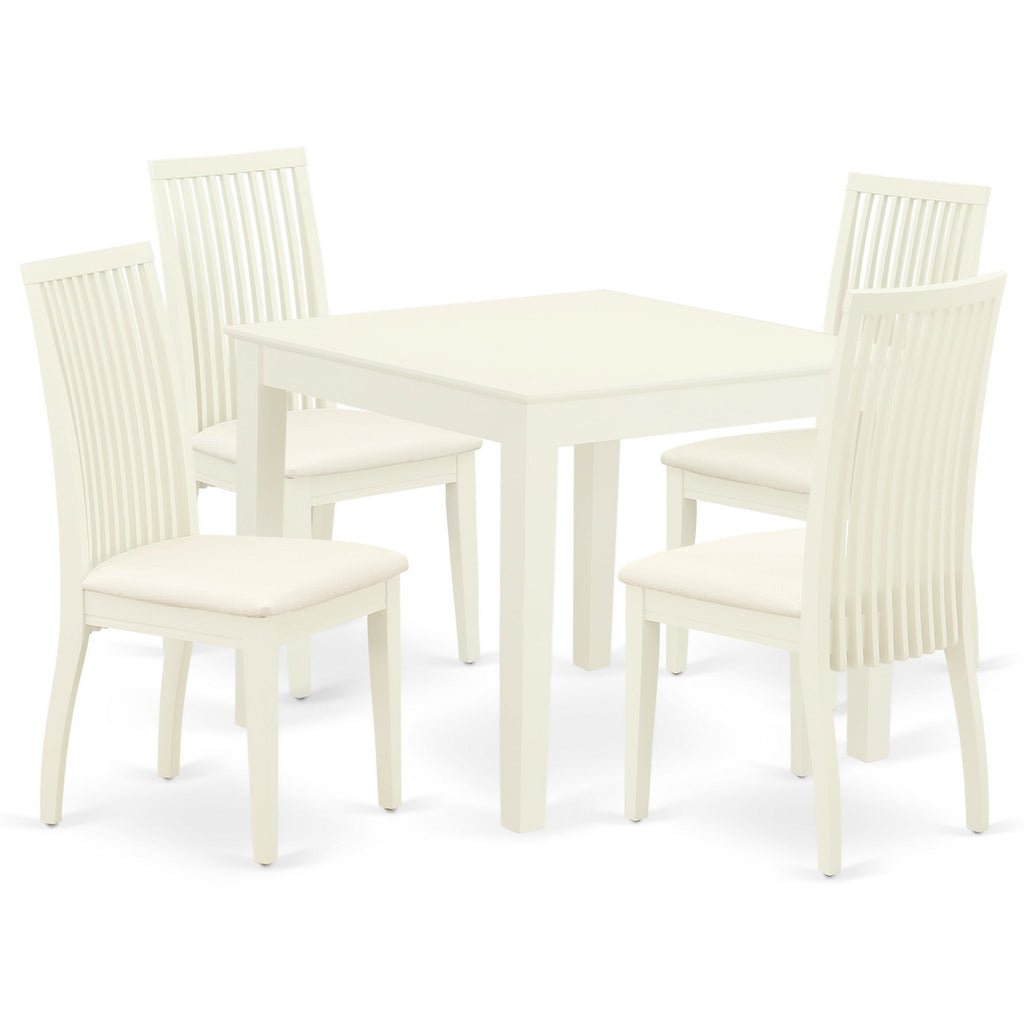 Juego de comedor de 5 piezas East West Furniture OXIP5-LWH-C. Incluye una mesa de comedor cuadrada y 4 sillas de comedor de cocina de tela de lino.