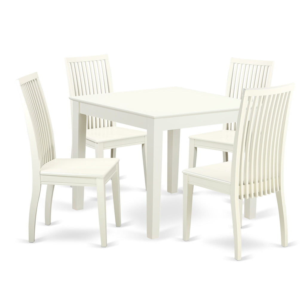 East West Furniture OXIP5-LWH-W 5 Piece Modern Dining Table Set Includes a Square Wooden Table and 4 Dining Chairs