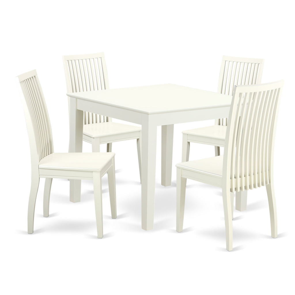 East West Furniture OXIP5-LWH-W 5 Piece Modern Dining Table Set Includes a Square Wooden Table and 4 Dining Chairs, 36x36 Inch, Linen White
