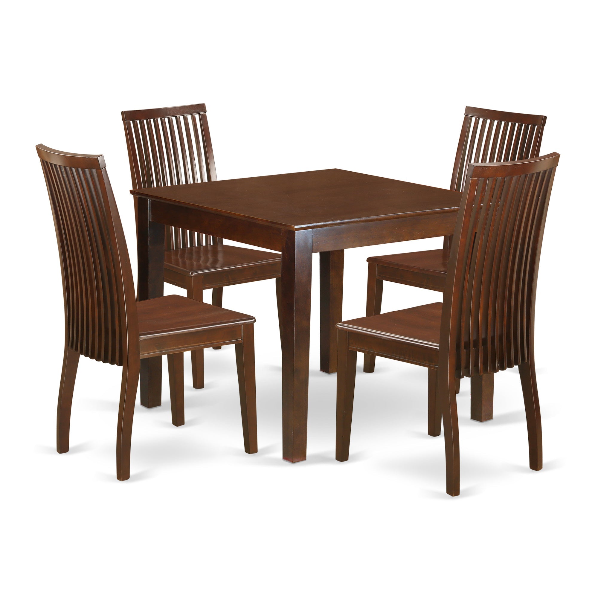 Juego de comedor de 5 piezas East West Furniture OXIP5-MAH-W para 4 personas. Incluye una mesa de comedor cuadrada y 4 sillas de comedor de cocina.