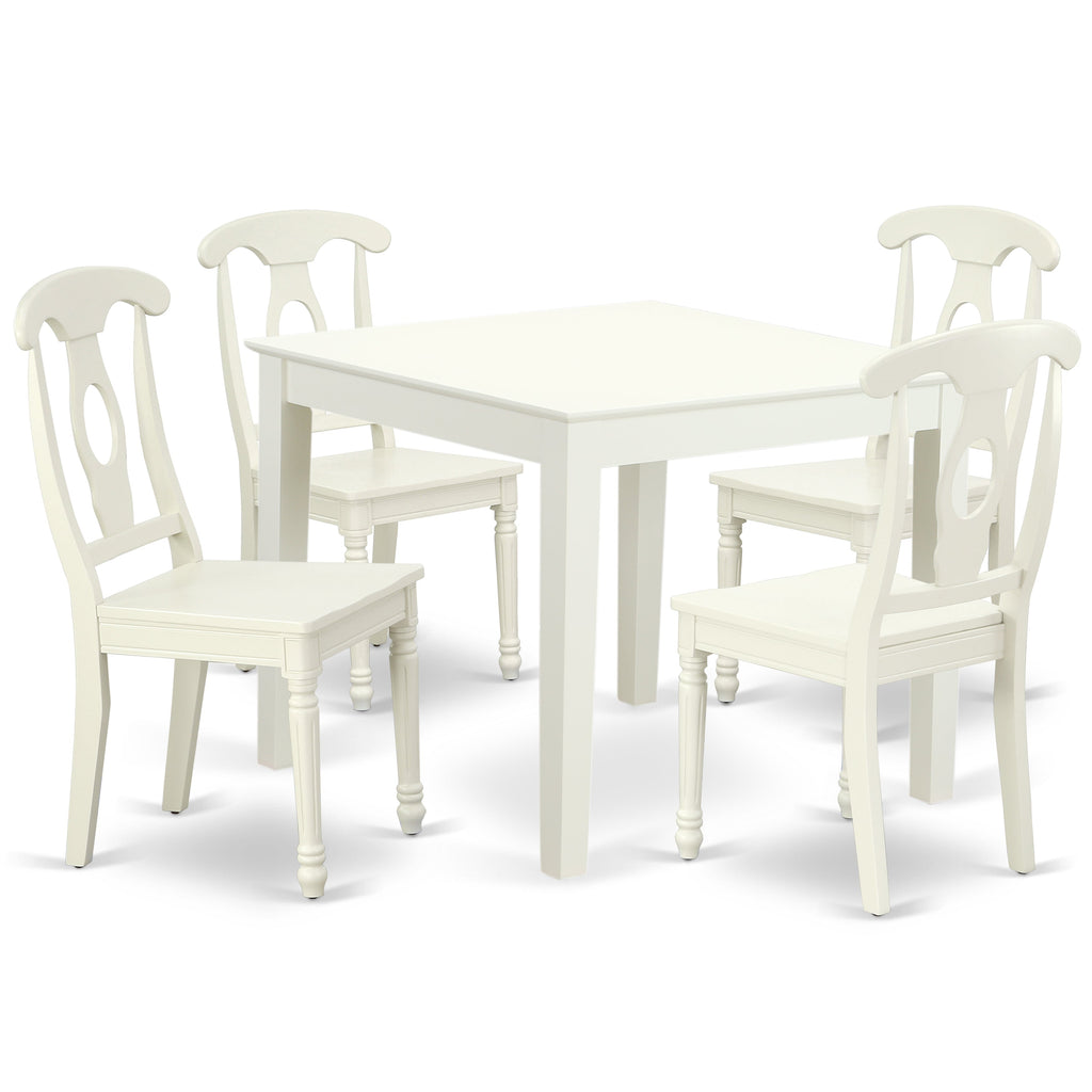 Juego de mesa de comedor moderna de 5 piezas East West Furniture OXKE5-LWH-W Incluye una mesa cuadrada de madera y 4 sillas de comedor