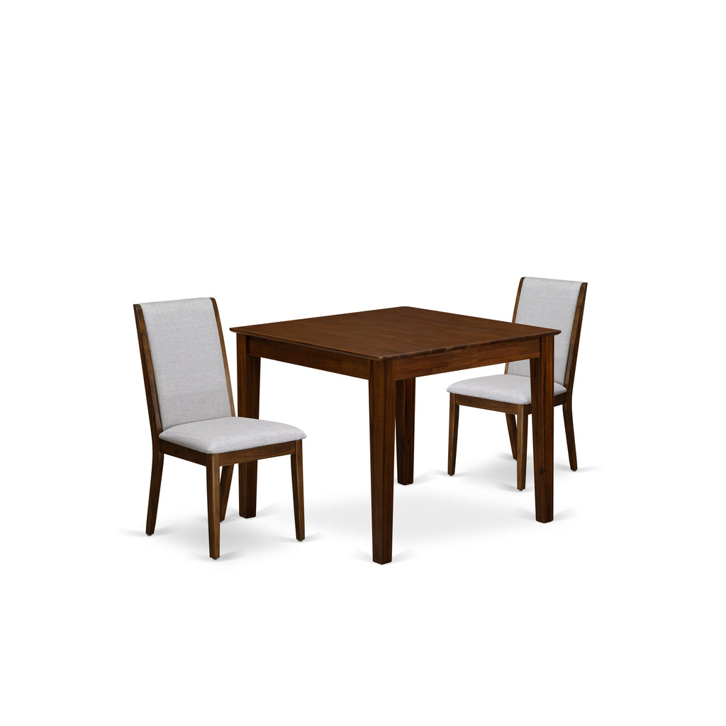 East West Furniture OXLA3-AWA-05 3 Piece Dining Room Furniture Set Consist of a Square Dining Table and 2 Upholstered Chairs, 36x36 Inch, Antique Walnut