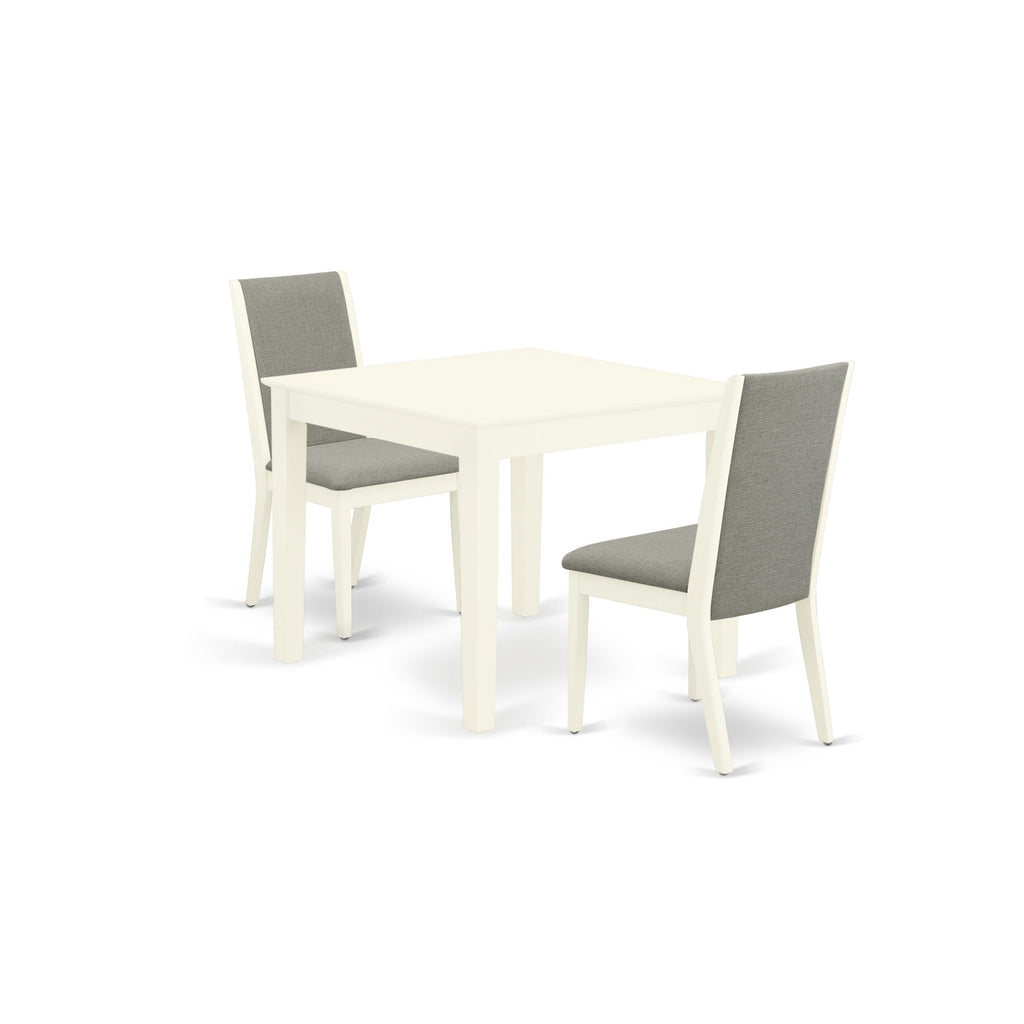 East West Furniture OXLA3-LWH-06 3 Piece Dining Room Furniture Set Contains a Square Dining Table and 2 Shitake Linen Fabric Upholstered Chairs, 36x36 Inch, Linen White