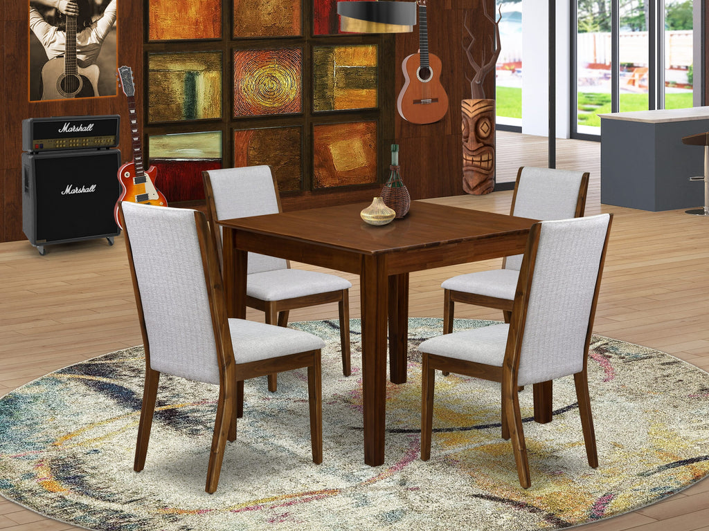 East West Furniture OXLA5-AWA-05 5 Piece Dining Table Set Includes a Square Kitchen Table and 4 Parson Chairs, 36x36 Inch, Antique Walnut