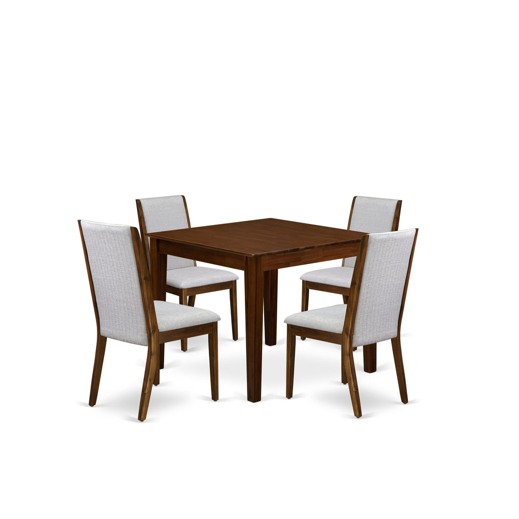 East West Furniture OXLA5-AWA-05 5 Piece Dining Table Set Includes a Square Kitchen Table and 4 Parson Chairs, 36x36 Inch, Antique Walnut