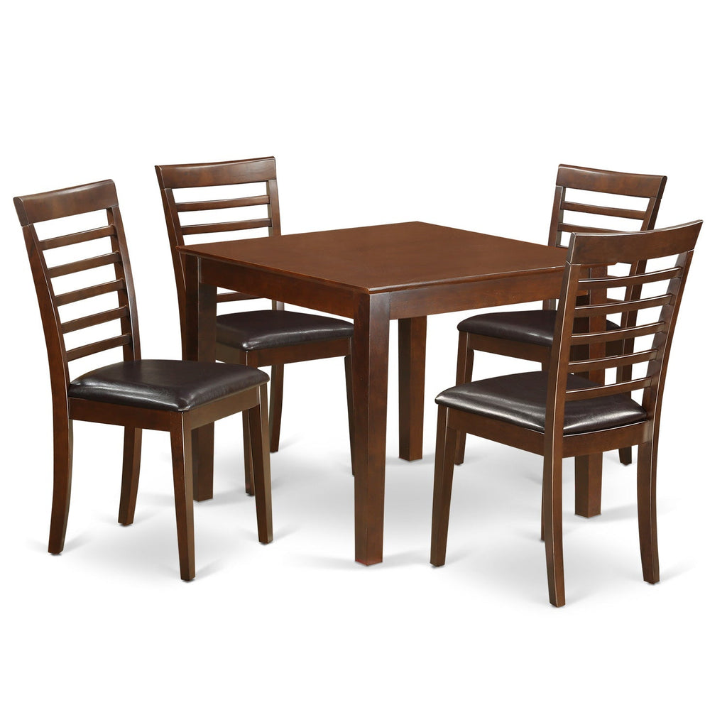 East West Furniture OXML5-MAH-LC 5 Piece Modern Dining Table Set Includes a Square Wooden Table and 4 Faux Leather Kitchen Dining Chairs