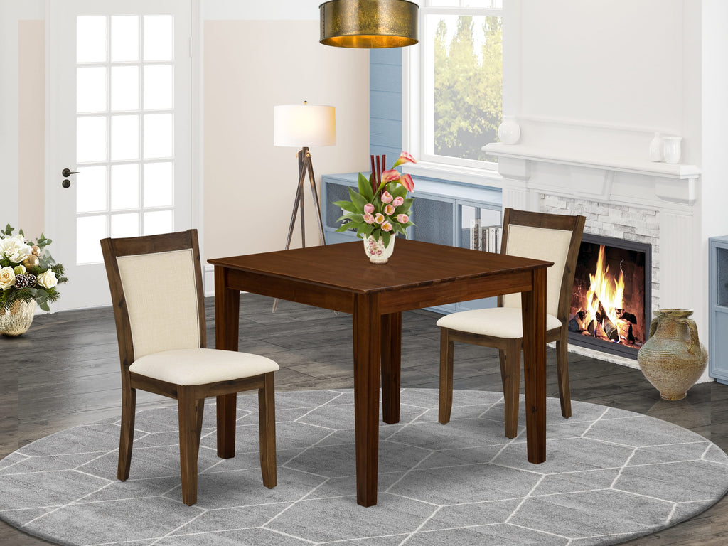 Juego de mesa de comedor de 3 piezas East West Furniture OXMZ3-AWA-32 que incluye una mesa de comedor de cocina cuadrada y 2 sillas tapizadas