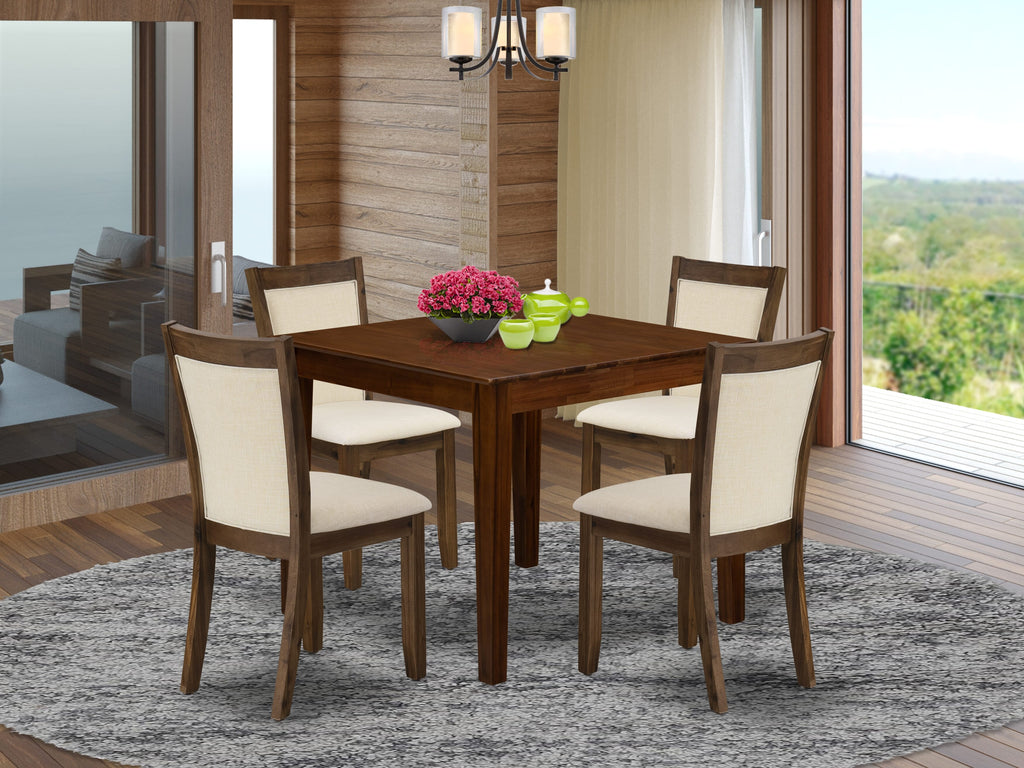 Juego de comedor de 5 piezas East West Furniture OXMZ5-AWA-32 para espacios pequeños compuesto por una mesa de comedor cuadrada moderna y 4 sillas Parson