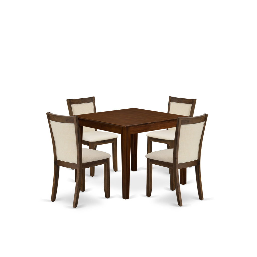 Juego de comedor de 5 piezas East West Furniture OXMZ5-AWA-32 para espacios pequeños compuesto por una mesa de comedor cuadrada moderna y 4 sillas Parson