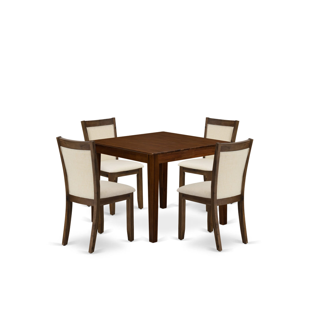 East West Furniture OXMZ5-AWA-32 5 Piece Dining Set for Small Spaces Consist of a Square Modern Dining Table and 4 Parson Chairs, 36x36 Inch, Antique Walnut