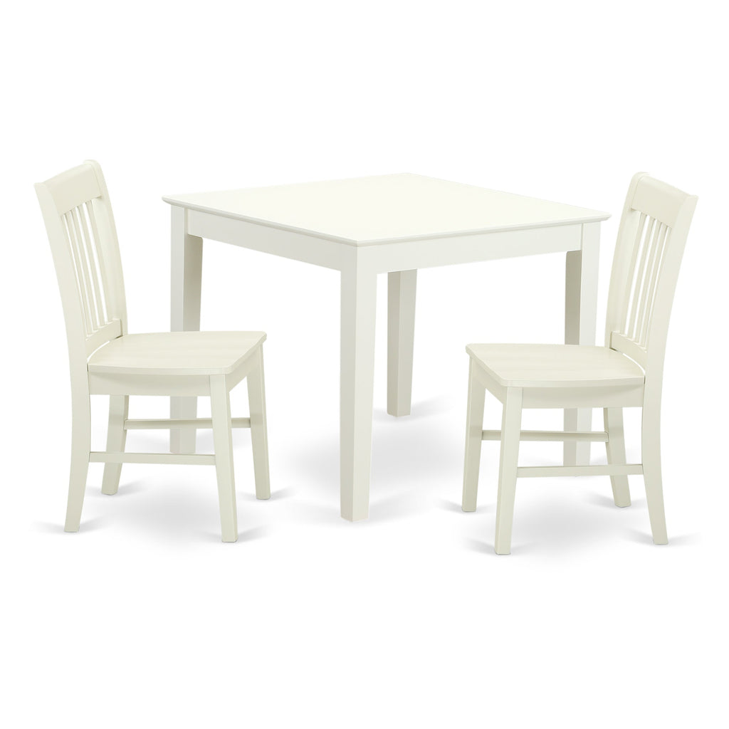 East West Furniture OXNO3-LWH-W 3 Piece Dining Room Furniture Set Contains a Square Kitchen Table and 2 Dining Chairs, 36x36 Inch, Linen White