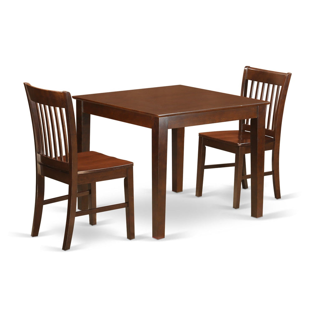 Juego de mesa de comedor de 3 piezas OXNO3-MAH-W de East West Furniture. Contiene una mesa de cocina cuadrada y 2 sillas de comedor.