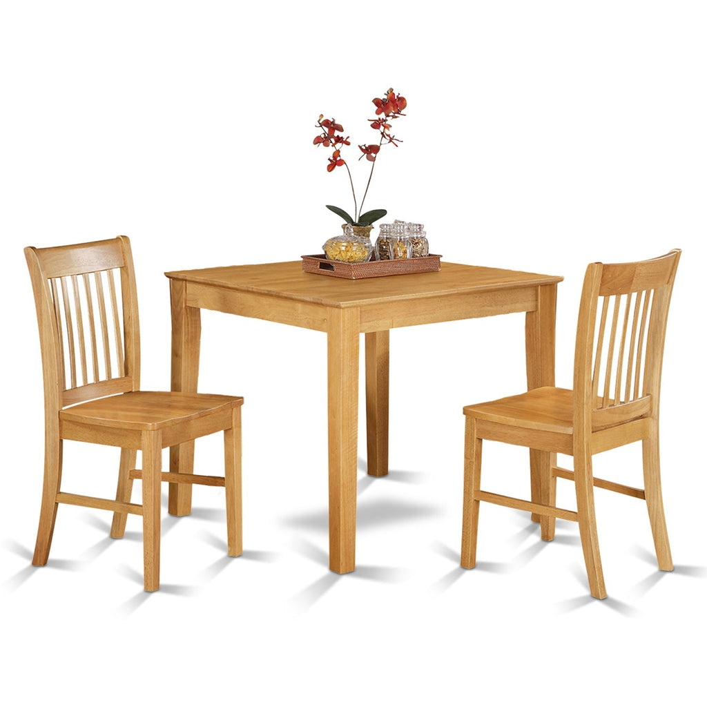 East West Furniture OXNO3-OAK-W 3 Piece Kitchen Table & Chairs Set Contains a Square Dining Table and 2 Dining Room Chairs
