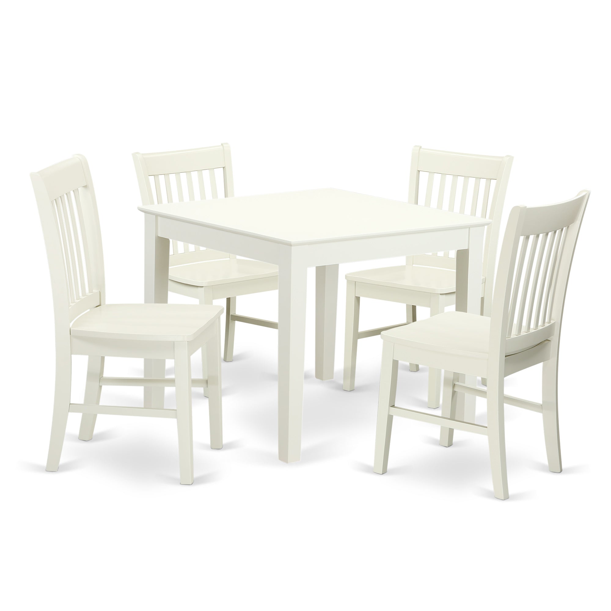 OXNO5-LWH-W 5-Piece Dinette table set - Table and 4 wood seat dining chairs in Linen White finish