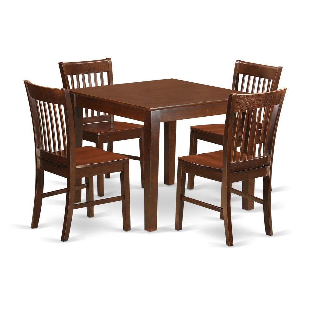 East West Furniture OXNO5-MAH-W 5 Piece Dining Set Includes a Square Dinner Table and 4 Kitchen Dining Chairs, 36x36 Inch, Mahogany
