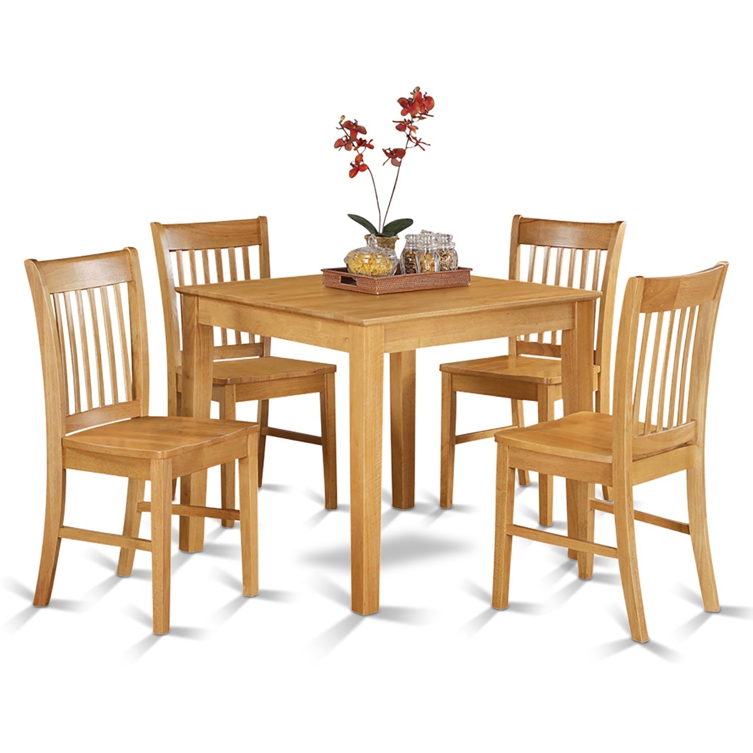 Juego de mesa de comedor de 5 piezas East West Furniture OXNO5-OAK-W Incluye una mesa de cocina cuadrada y 4 sillas de comedor