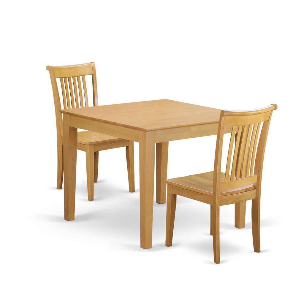 East West Furniture OXPO3-OAK-W 3 Piece Dining Room Furniture Set Contains a Square Kitchen Table and 2 Dining Chairs
