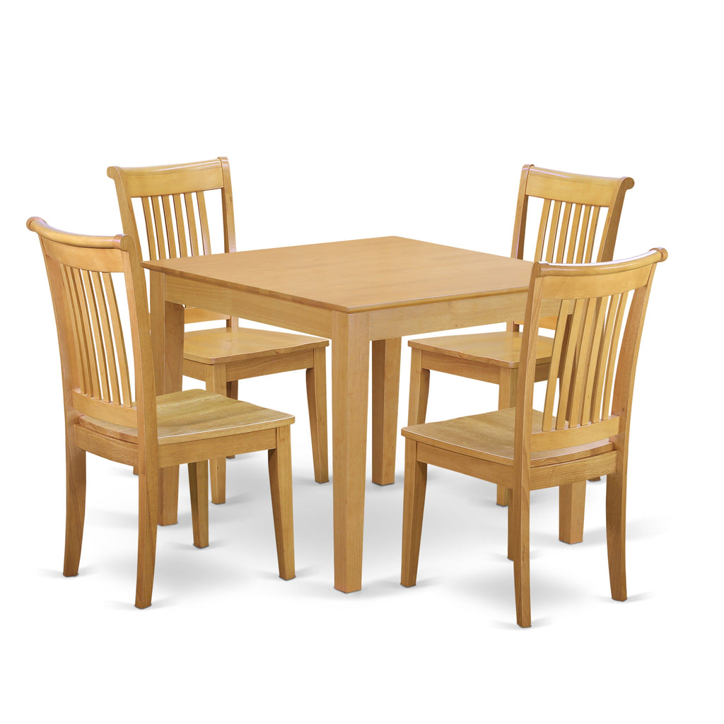 East West Furniture OXPO5-OAK-W 5 Piece Dining Room Table Set Includes a Square Kitchen Table and 4 Dining Chairs
