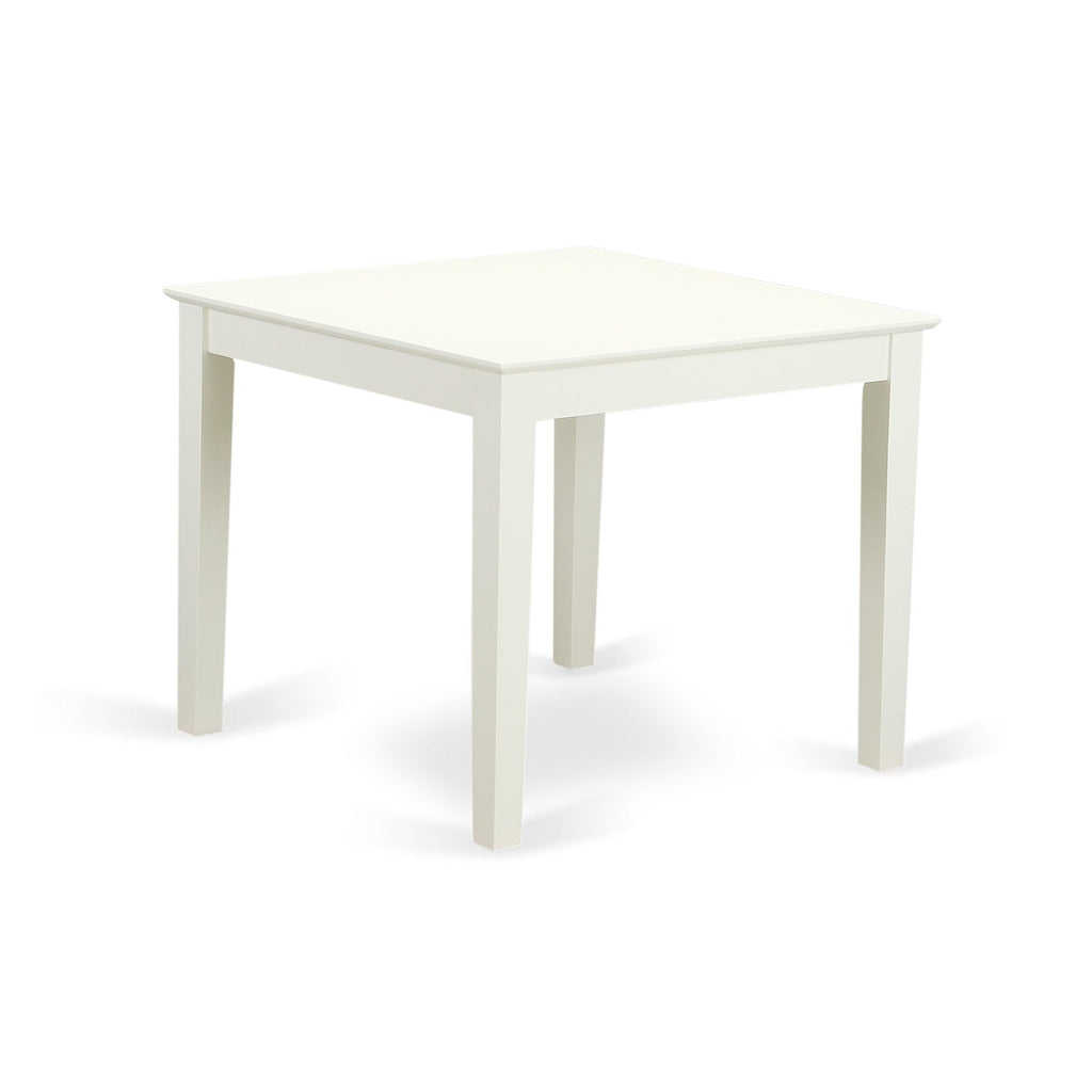 East West Furniture OXAB3-LWH-64 3 Piece Dining Table Set for Small Spaces Contains a Square Dining Room Table and 2 White Faux Leather Upholstered Parson Chairs