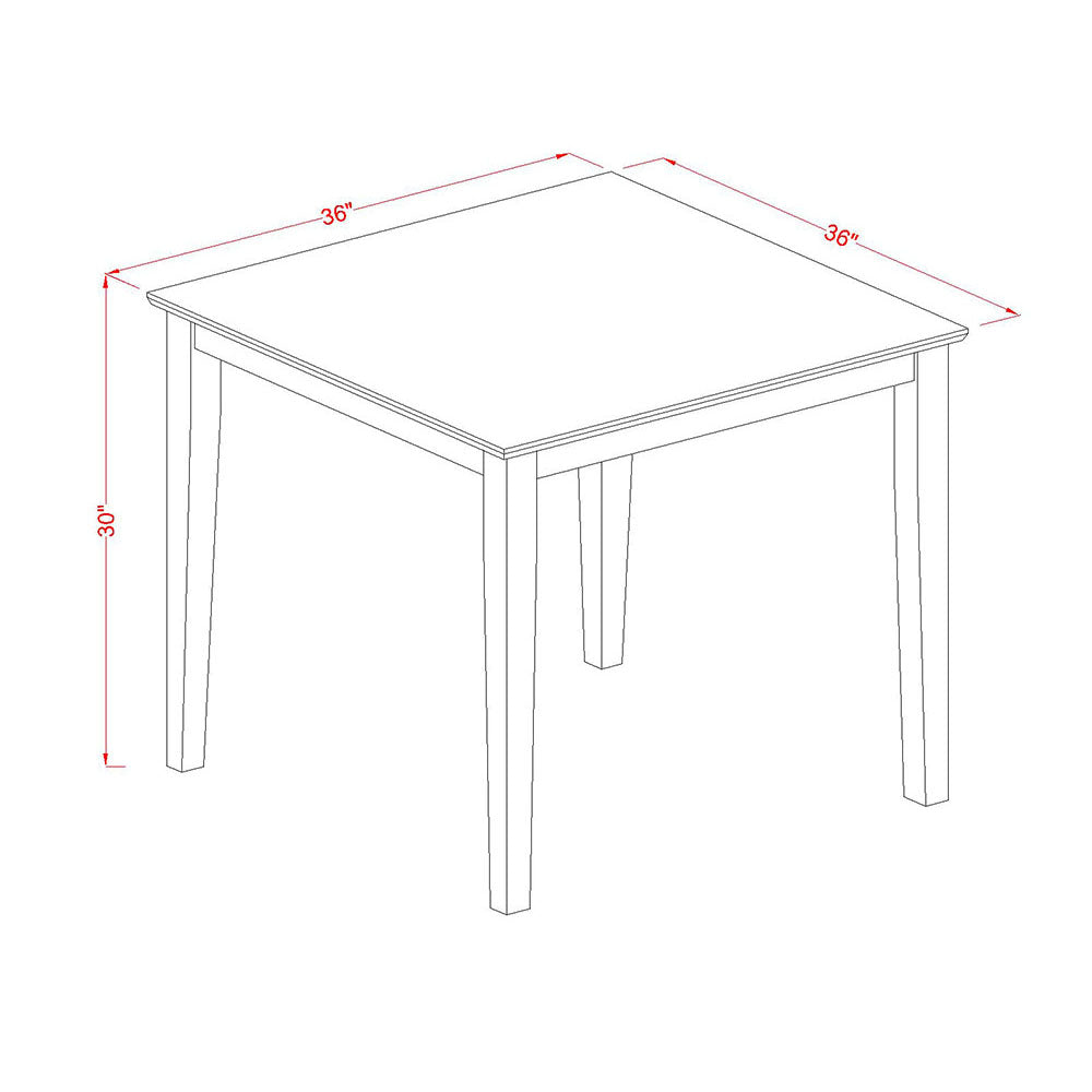 Juego de comedor de 5 piezas East West Furniture OXAB5-MAH-18. Incluye una mesa de comedor cuadrada y 4 sillas Parson tapizadas en tela de lino color café.