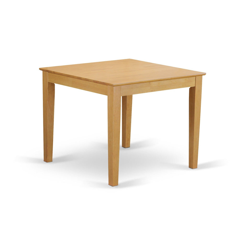 Juego de mesa de comedor de 5 piezas East West Furniture OXAB5-OAK-04 para 4 personas. Incluye una mesa de cocina cuadrada y 4 sillas de comedor Parsons de tela de lino color tostado claro.