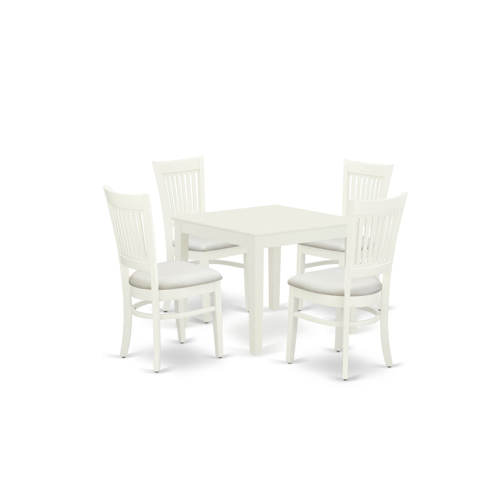 East West Furniture OXVA5-LWH-C 5 Piece Dining Room Table Set Includes a Square Wooden Table and 4 Linen Fabric Kitchen Dining Chairs