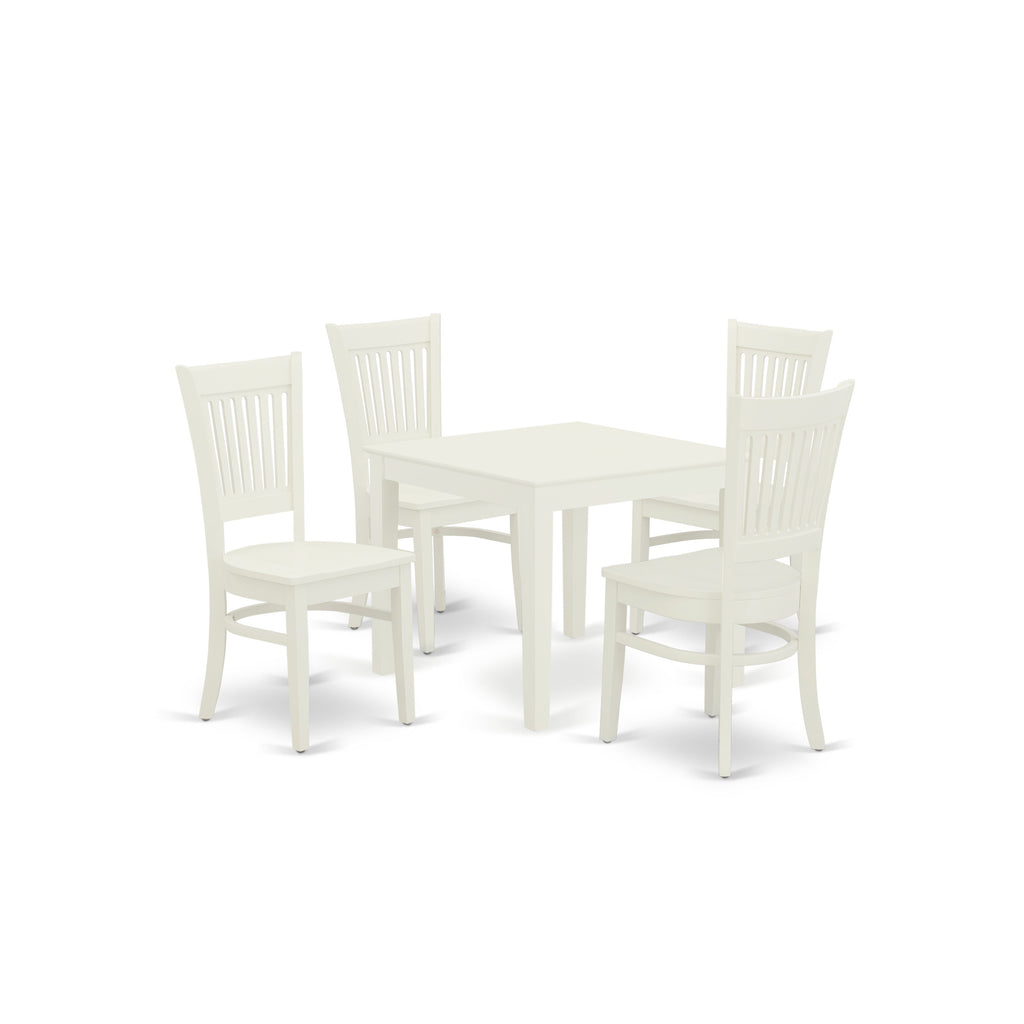 East West Furniture OXVA5-LWH-W 5 Piece Dining Set Includes a Square Solid Wood Table and 4 Kitchen Room Chairs, 36x36 Inch, Linen White