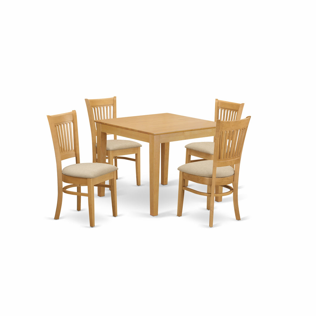 East West Furniture OXVA5-OAK-C 5 Piece Dining Set Includes a Square Solid Wood Table and 4 Linen Fabric Kitchen Room Chairs, 36x36 Inch, Oak
