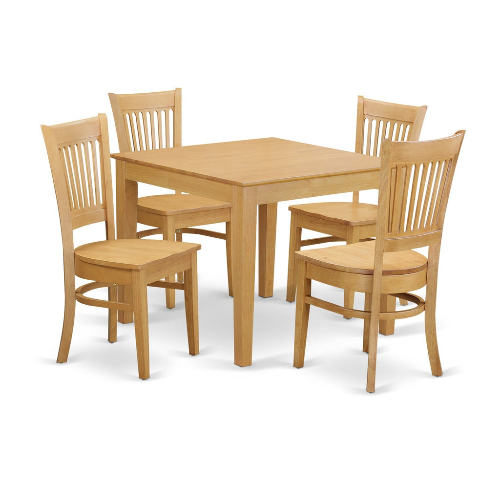East West Furniture OXVA5-OAK-W 5 Piece Kitchen Table & Chairs Set Includes a Square Dining Table and 4 Dining Room Chairs