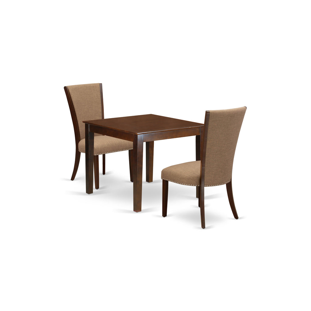 East West Furniture OXVE3-MAH-47 3Pc Dinette Set - 36" Square Table and 2 Parson Chairs - Mahogany Color
