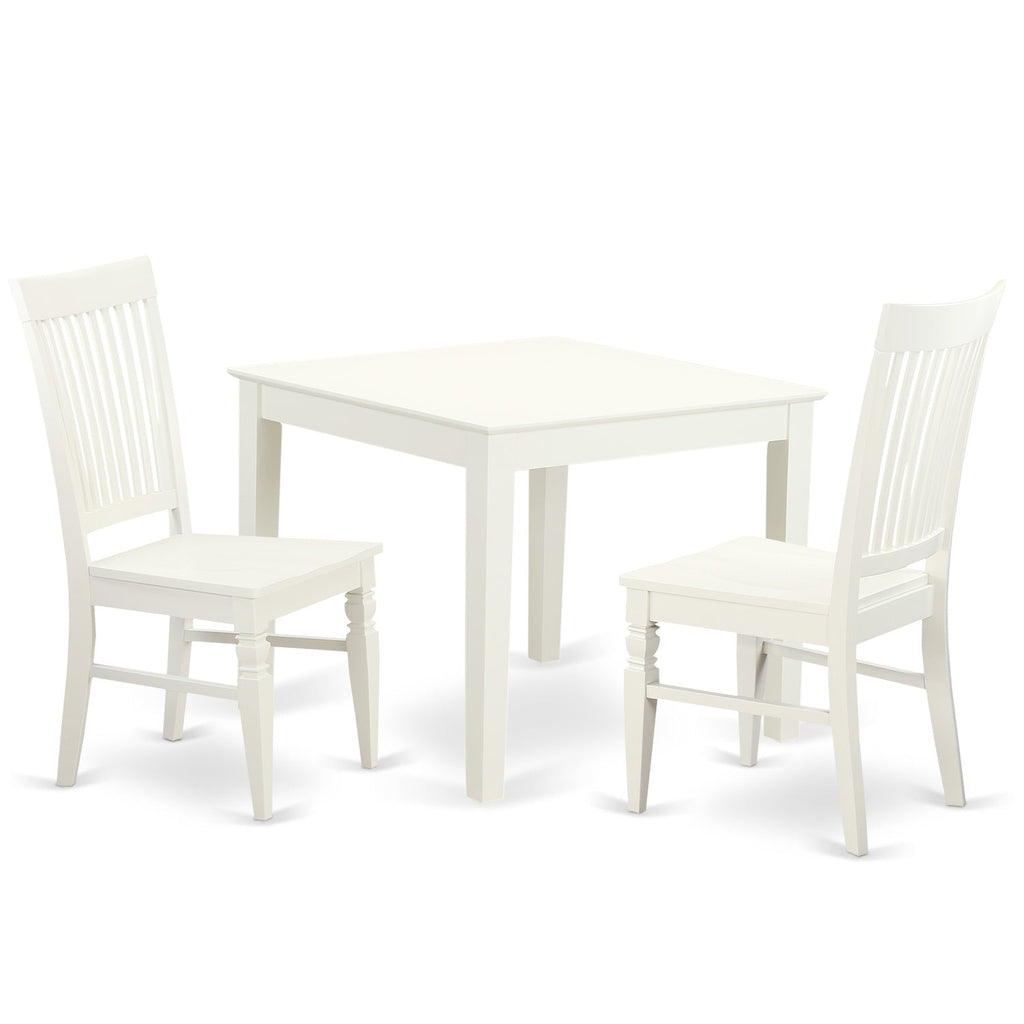 East West Furniture OXWE3-LWH-W 3 Piece Kitchen Table Set for Small Spaces Contains a Square Dining Table and 2 Dining Room Chairs