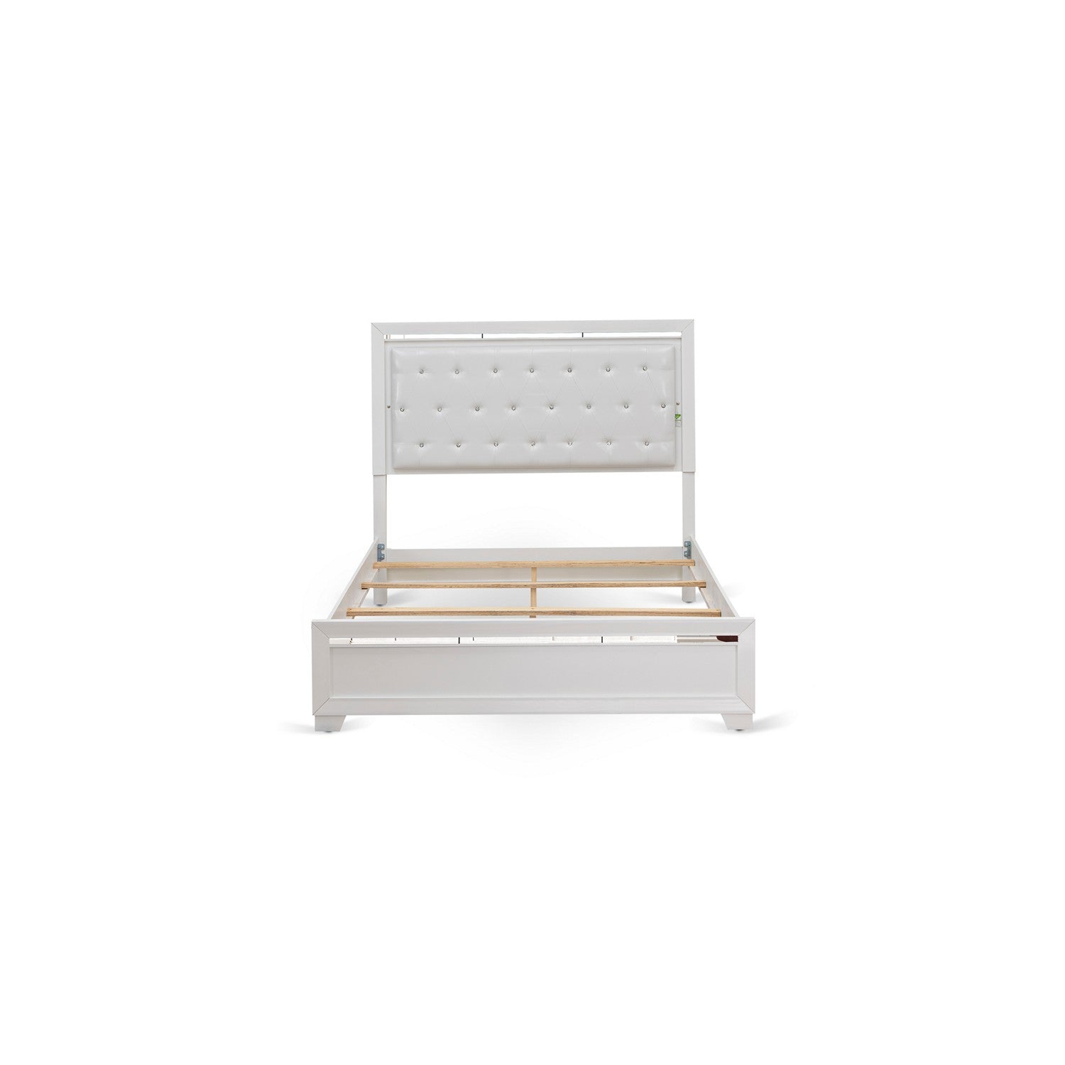 Juego de dormitorio Pandora de 3 piezas, tamaño Queen, con cama Queen, mesita de noche de mediados de siglo y cómoda con cajones, acabado blanco, PA05-Q1NC00 de East West Furniture