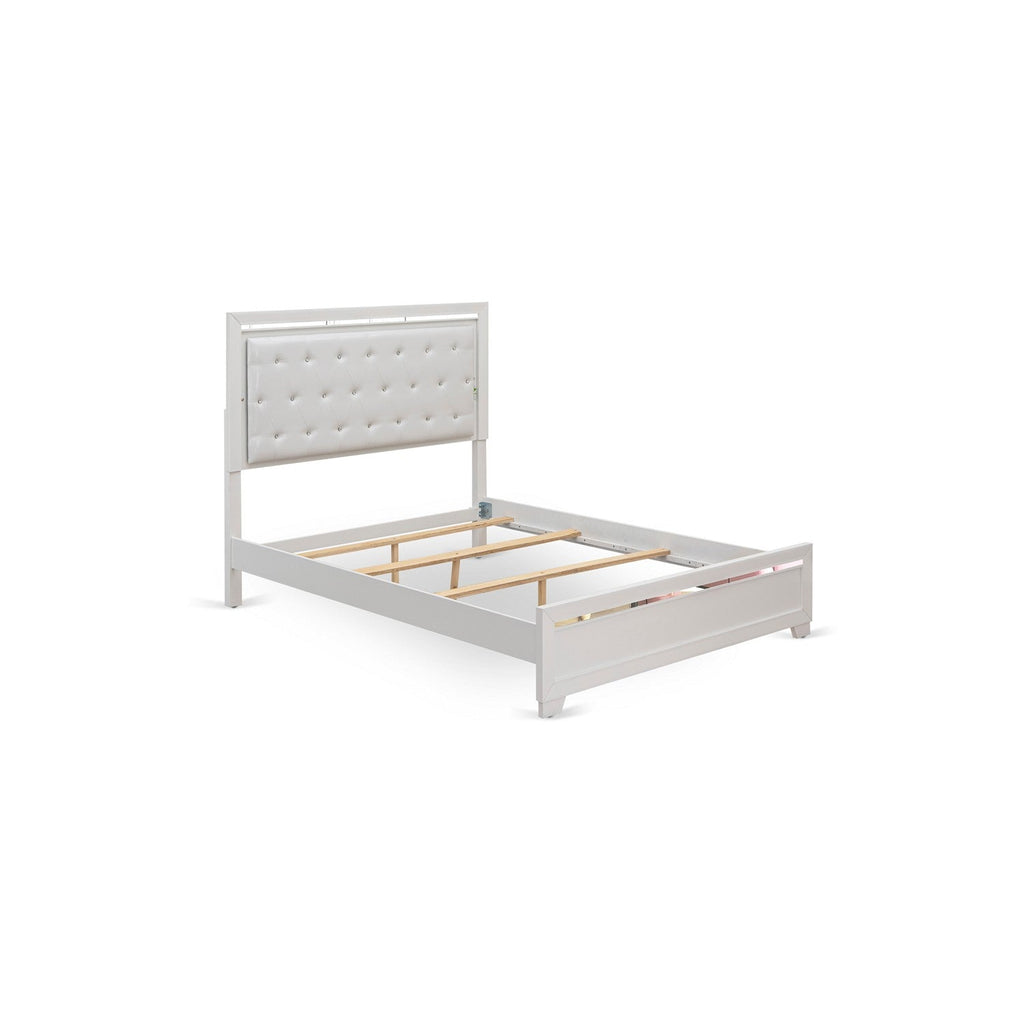 East West Furniture PA05-Q2NDMC Pandora  6-Piece Bedroom Set with a Modern Queen Bed 2 Small Nightstands, Dresser Wood, Mirror and Chester Drawers - White Finish