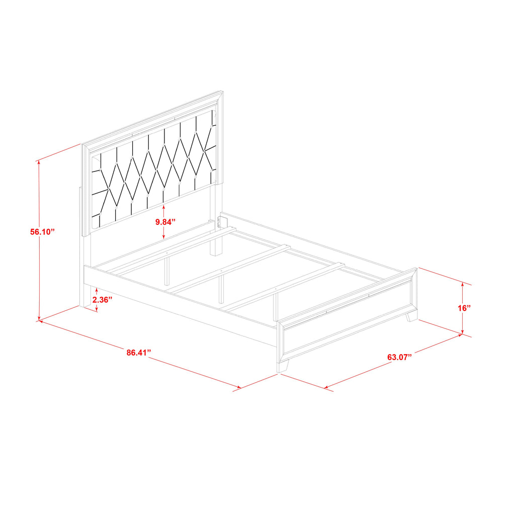 East West Furniture PA05-Q2NDM0 Pandora 5-Piece Queen Bedroom Set with a Bed Frame 2 Nightstand Modern, Bedroom Dressers and Mirror - White Finish