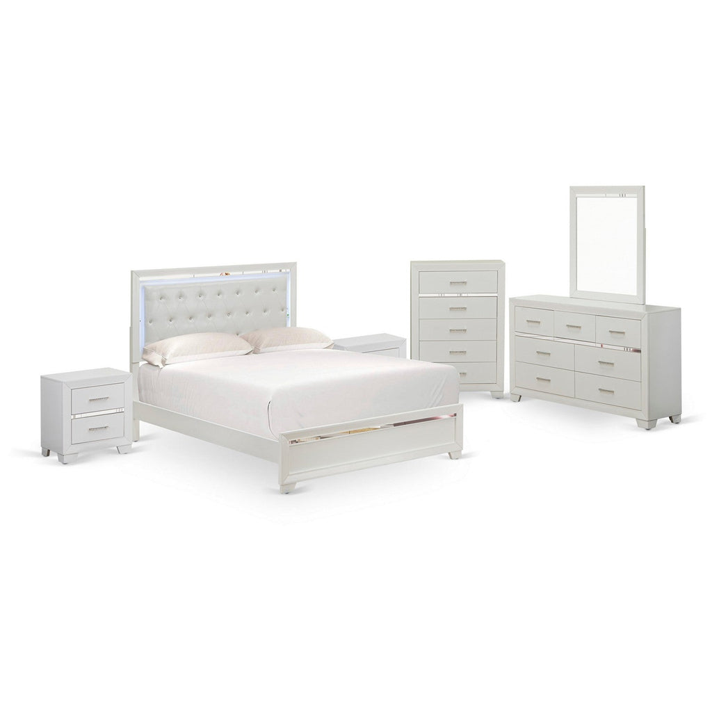 East West Furniture PA05-Q2NDMC Pandora  6-Piece Bedroom Set with a Modern Queen Bed 2 Small Nightstands