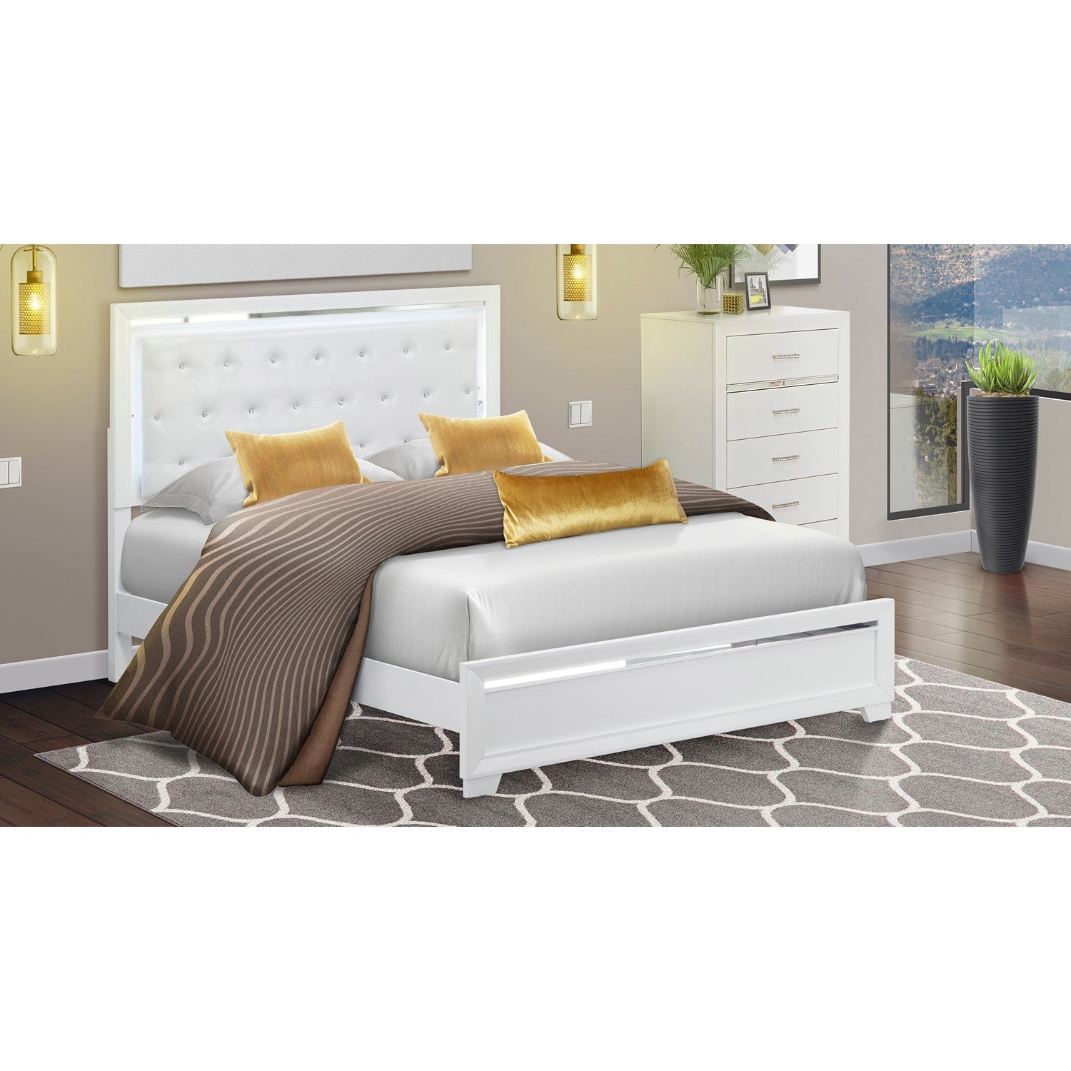 Juego de dormitorio Pandora de 2 piezas de madera tamaño queen con cama queen y cajones Chester de 1 dormitorio, acabado blanco, PA05-QC0000 de East West Furniture