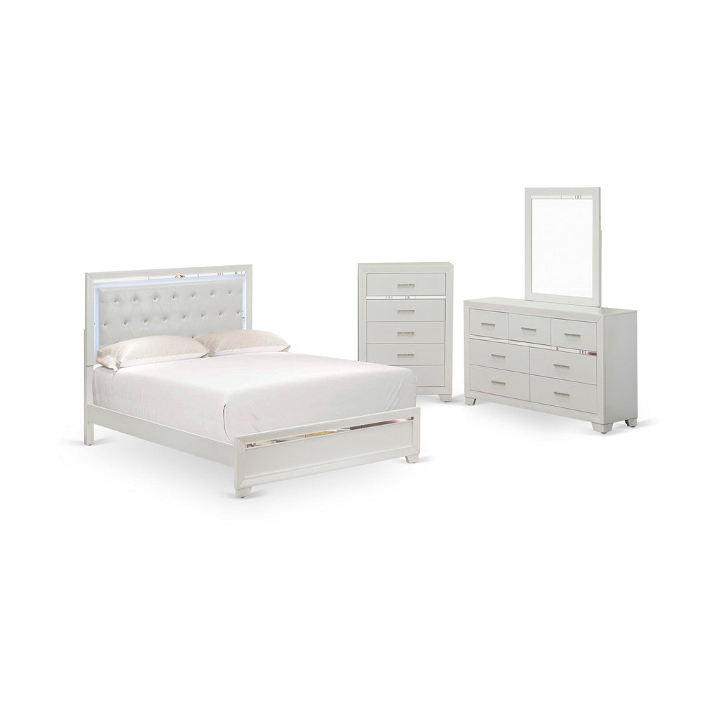 East West Furniture PA05-QDMC00 Pandora 4-Piece Wooden Bedroom Set with a Queen Bed Frame