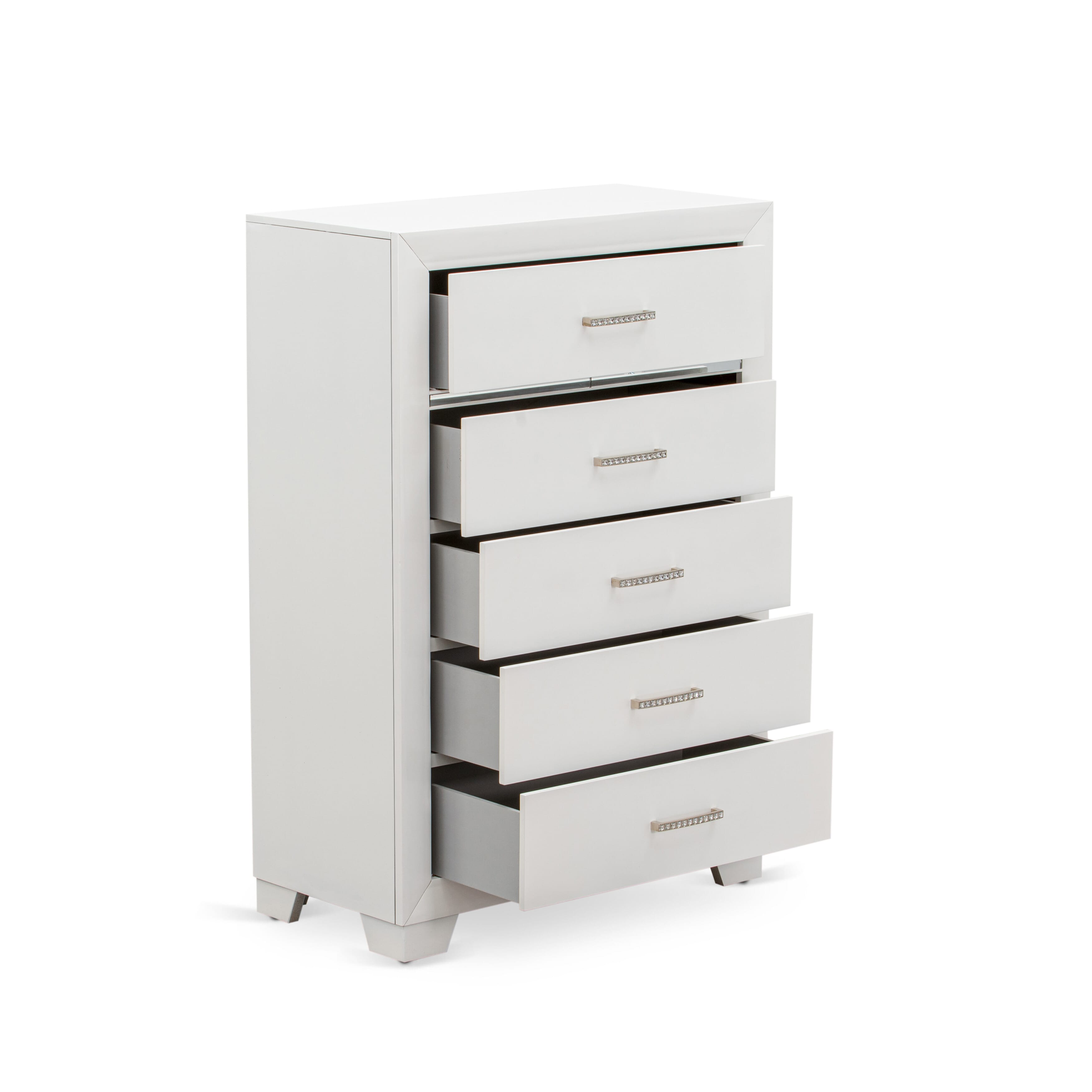 Juego de dormitorio Pandora de 3 piezas, tamaño Queen, con cama Queen, mesita de noche de mediados de siglo y cómoda con cajones, acabado blanco, PA05-Q1NC00 de East West Furniture