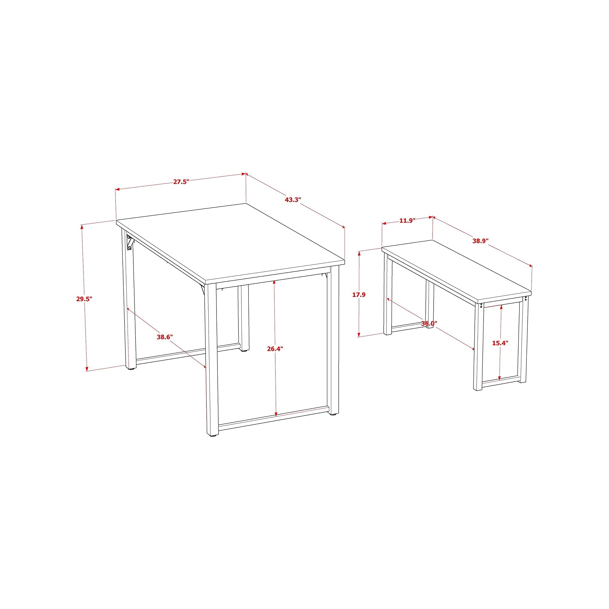 East West Furniture PADSB01 Parmer 3 Piece Kitchen Set - 1 Modern Dining Table and 2 Mid Century Benches - Dining Table & Chairs Set in Powder Coating Black Color and Brown Wood Laminate
