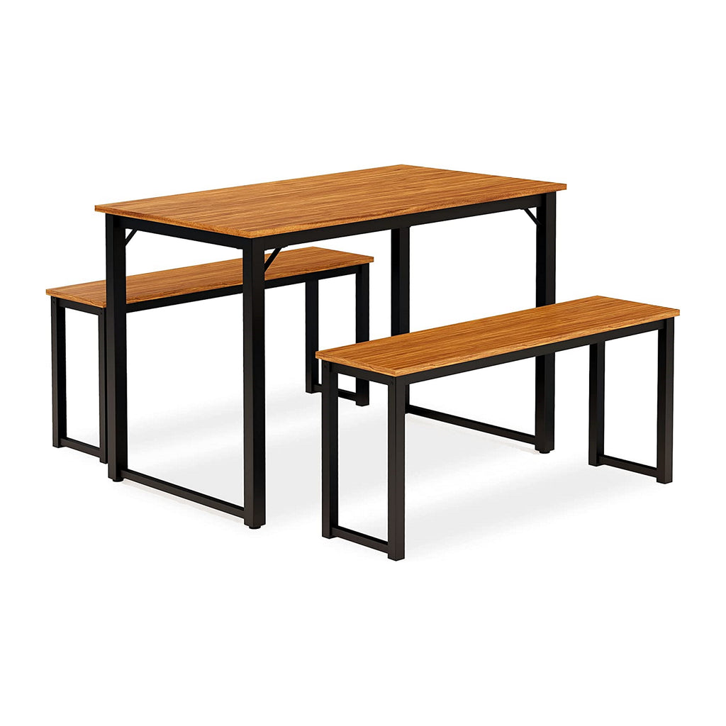 Juego de comedor de 3 piezas con estructura de metal PADSB01 de East West Furniture para espacios pequeños. Contiene una mesa rectangular y 2 bancos.