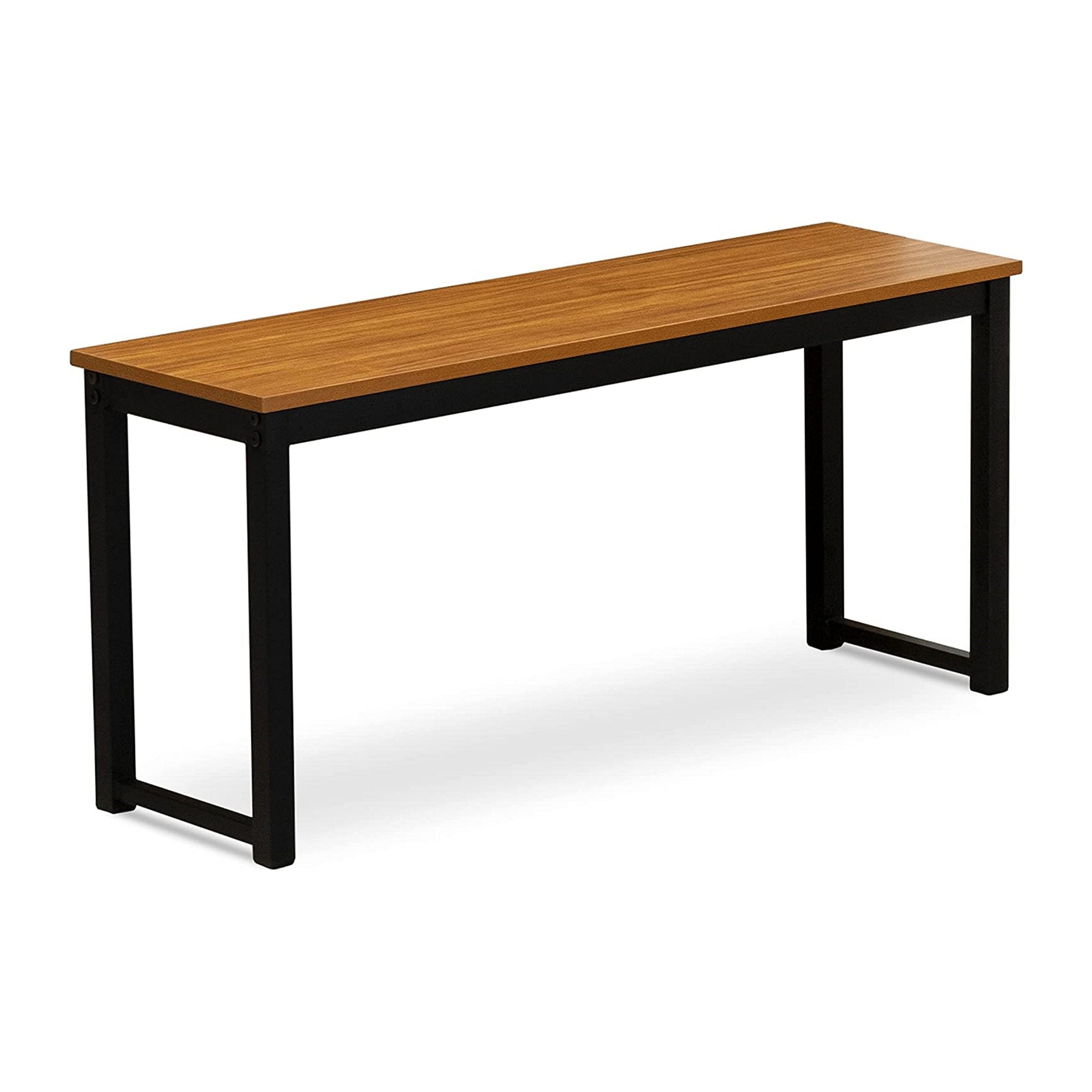 East West Furniture PADSB01 Parmer 3 Piece Kitchen Set - 1 Modern Dining Table and 2 Mid Century Benches - Dining Table & Chairs Set in Powder Coating Black Color and Brown Wood Laminate