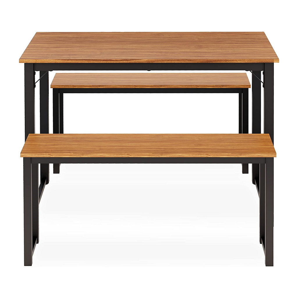 Juego de comedor de 3 piezas con estructura de metal PADSB01 de East West Furniture para espacios pequeños. Contiene una mesa rectangular y 2 bancos.