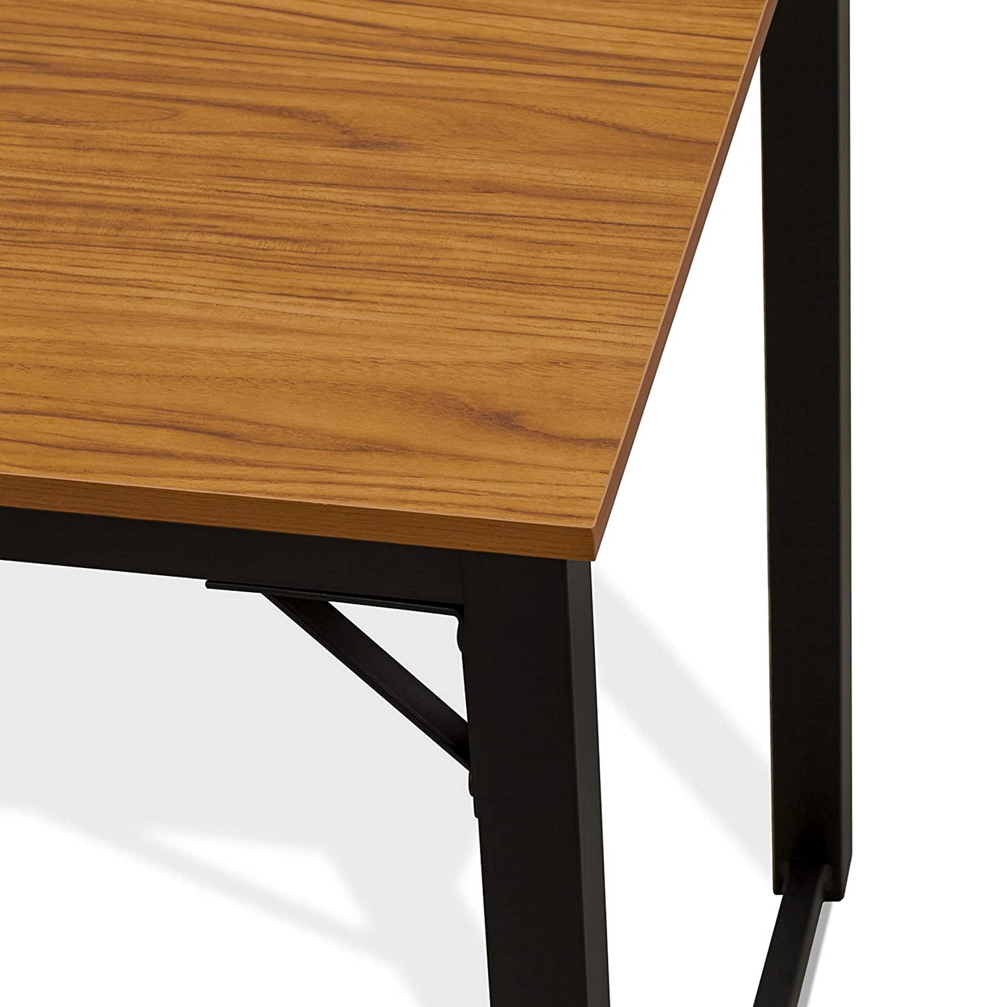 East West Furniture PADSB01 Parmer 3 Piece Kitchen Set - 1 Modern Dining Table and 2 Mid Century Benches - Dining Table & Chairs Set in Powder Coating Black Color and Brown Wood Laminate
