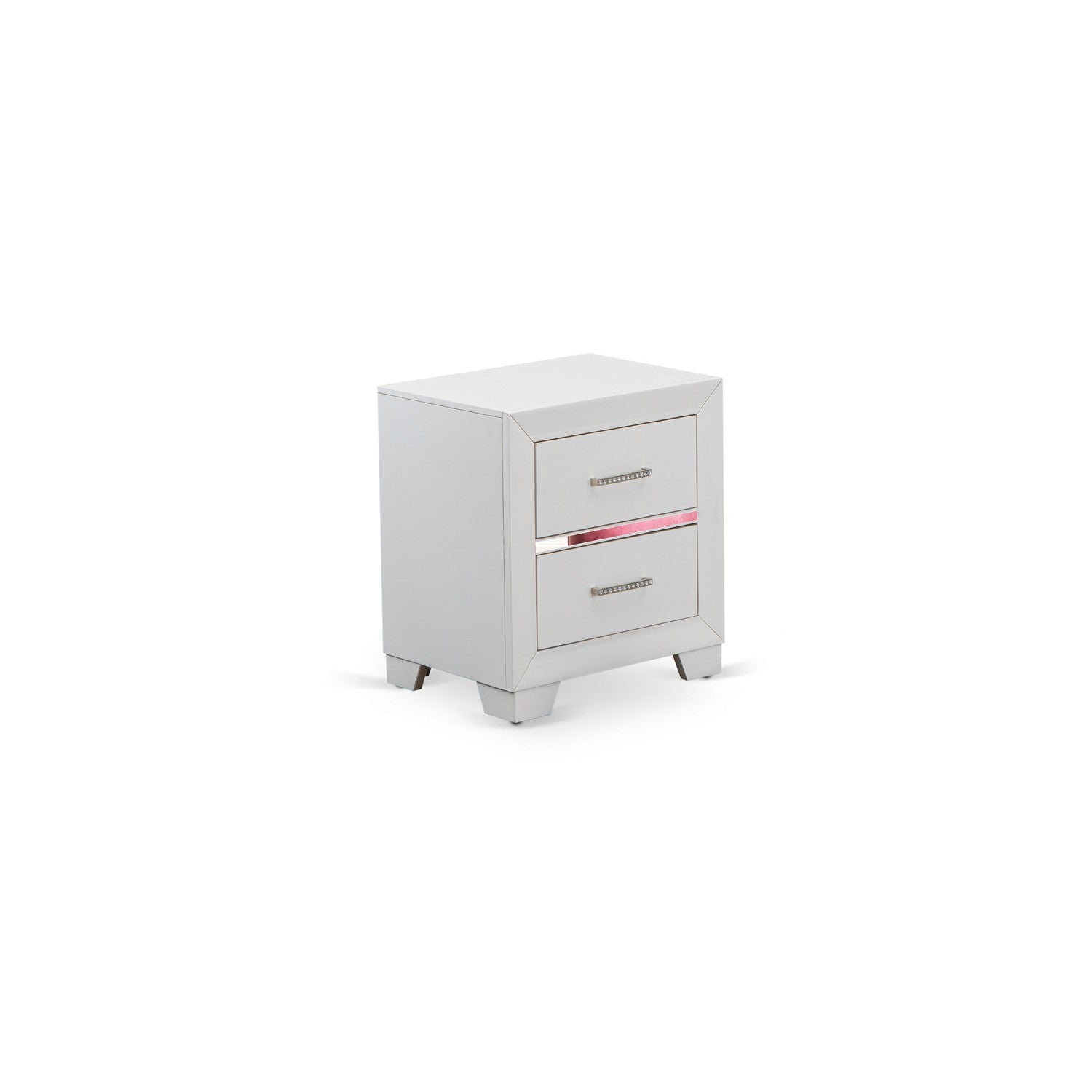 East West Furniture PA05-Q2NDMC Pandora  6-Piece Bedroom Set with a Modern Queen Bed 2 Small Nightstands, Dresser Wood, Mirror and Chester Drawers - White Finish