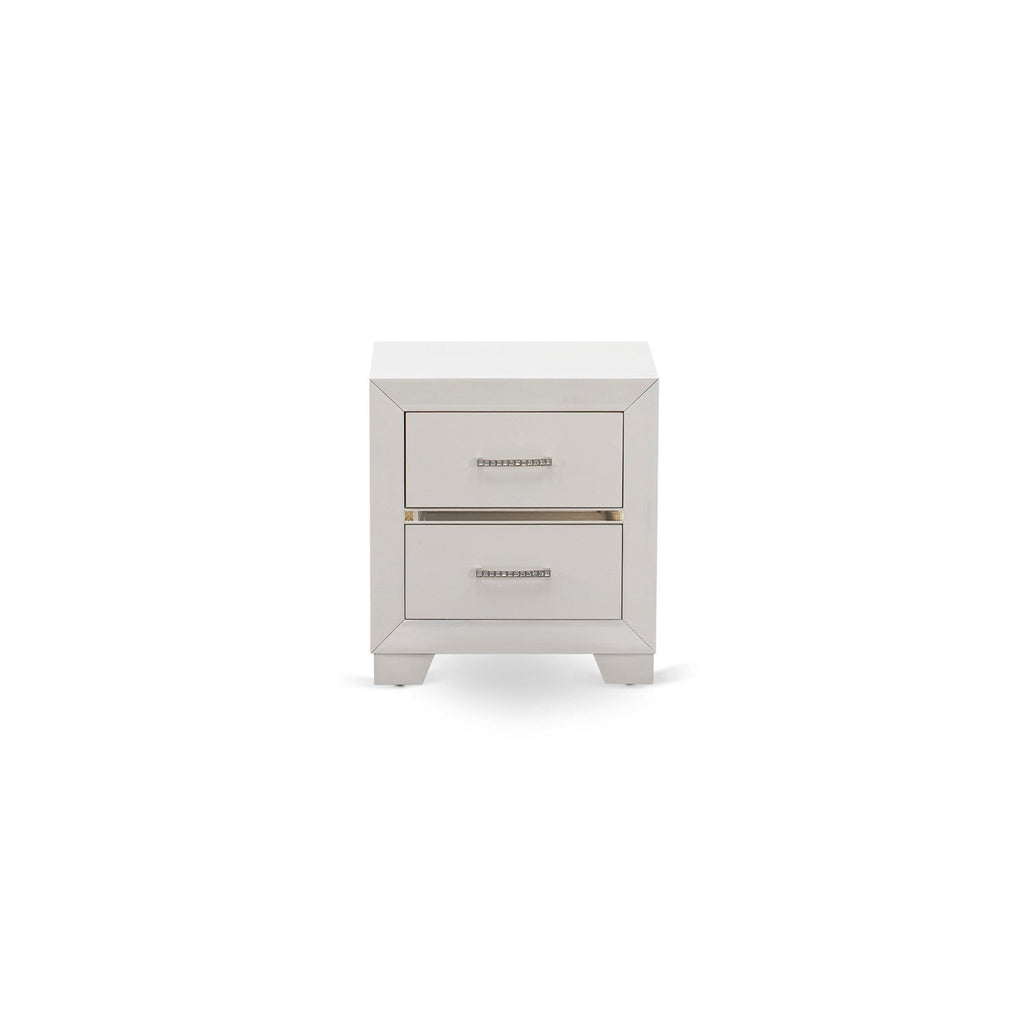 East West Furniture PA05-Q2NC00 Pandora 4-Piece Bedroom Set with a Queen Bed 2 Rectangular Small Nightstand, Mid Century Chest Dresser - White Finish