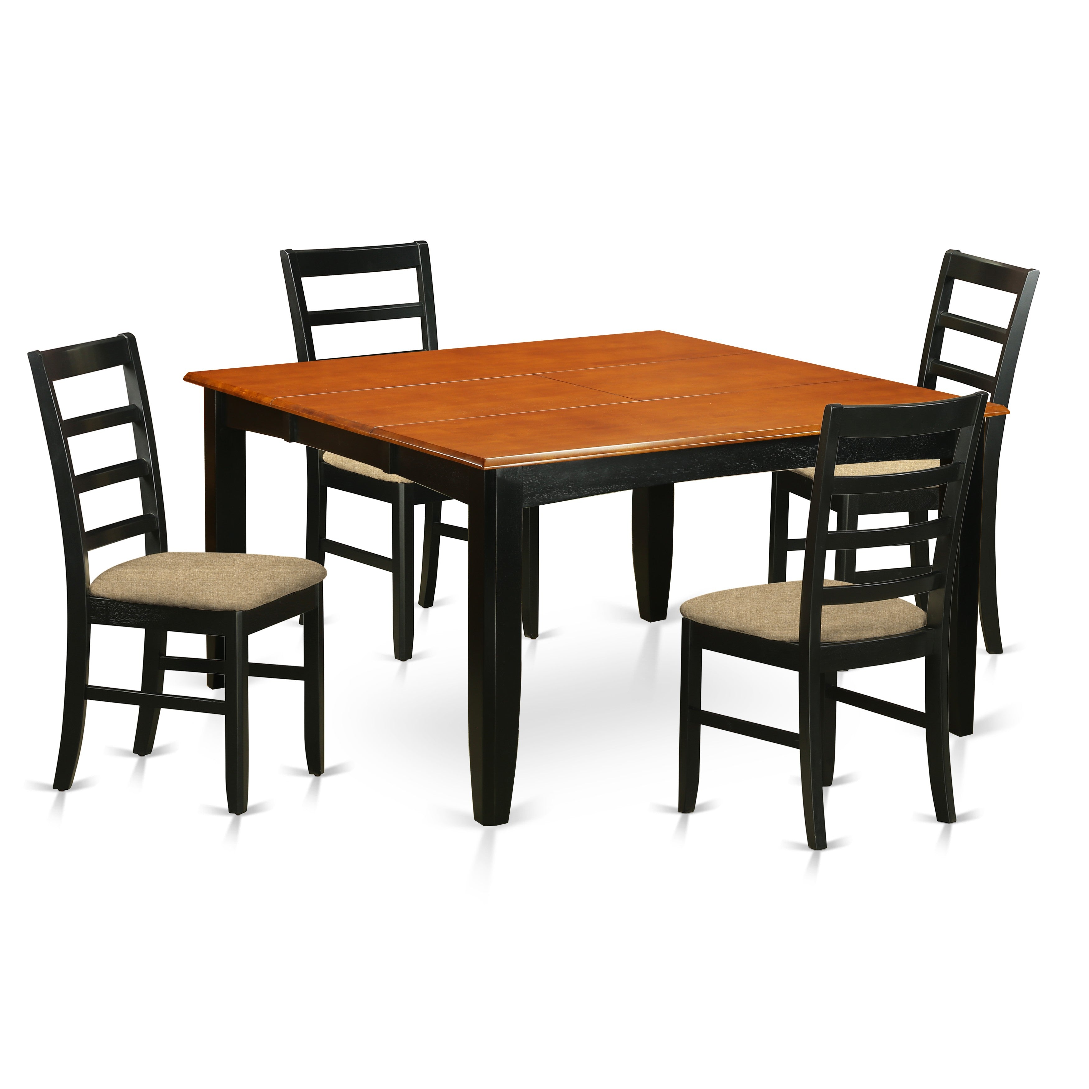 PARF5-BLK-C 5 Pc Dining set-Square Dining Table with Leaf and 4 Dining Chairs.