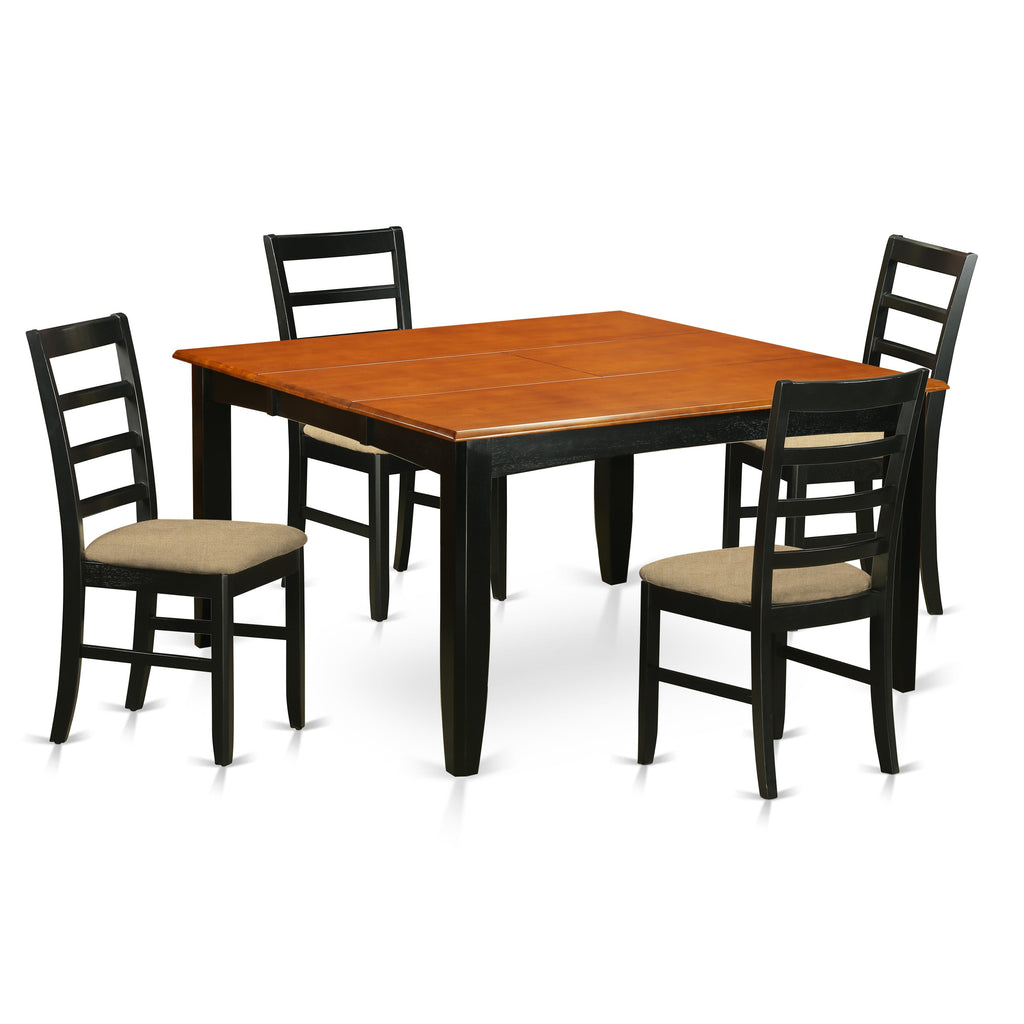 East West Furniture PARF5-BLK-C 5 Piece Dining Set Includes a Square Dining Table with Butterfly Leaf and 4 Linen Fabric Kitchen Room Chairs