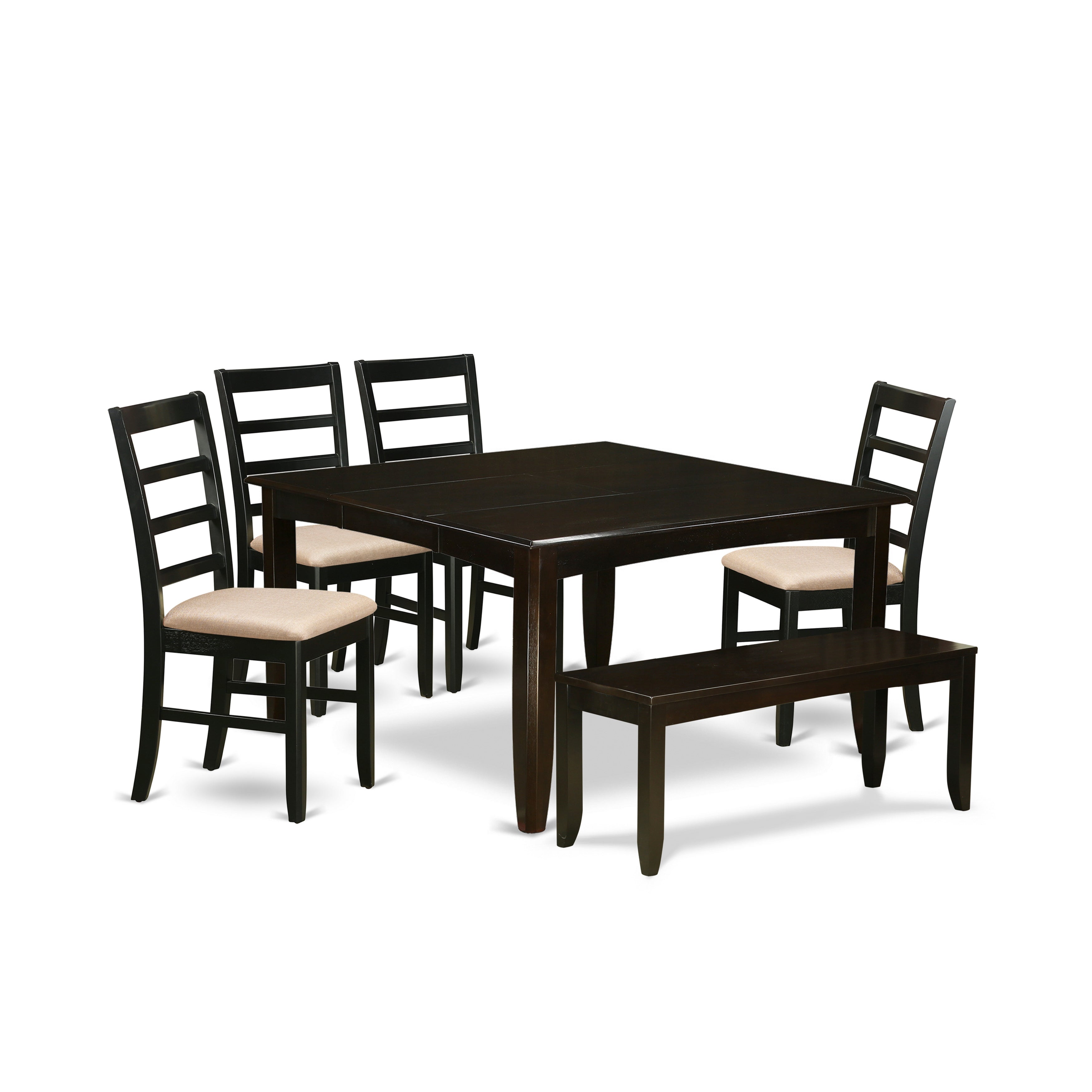 PARF6-CAP-C 6 Pc Dining set with bench-Table with Leaf and 4 Kitchen Dining Chairs Plus Bench.