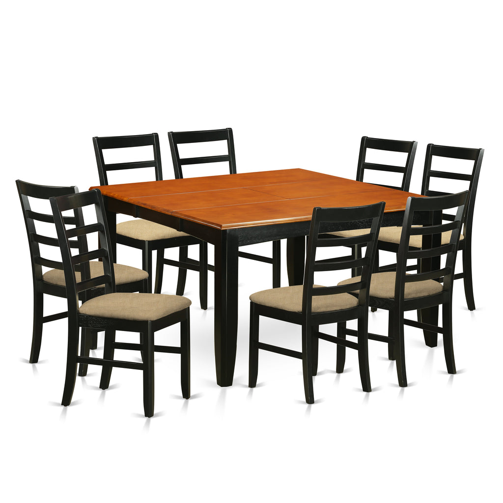East West Furniture PARF9-BCH-C 9 Piece Dining Table Set Includes a Square Dinner Table with Butterfly Leaf and 8 Linen Fabric Dining Room Chairs