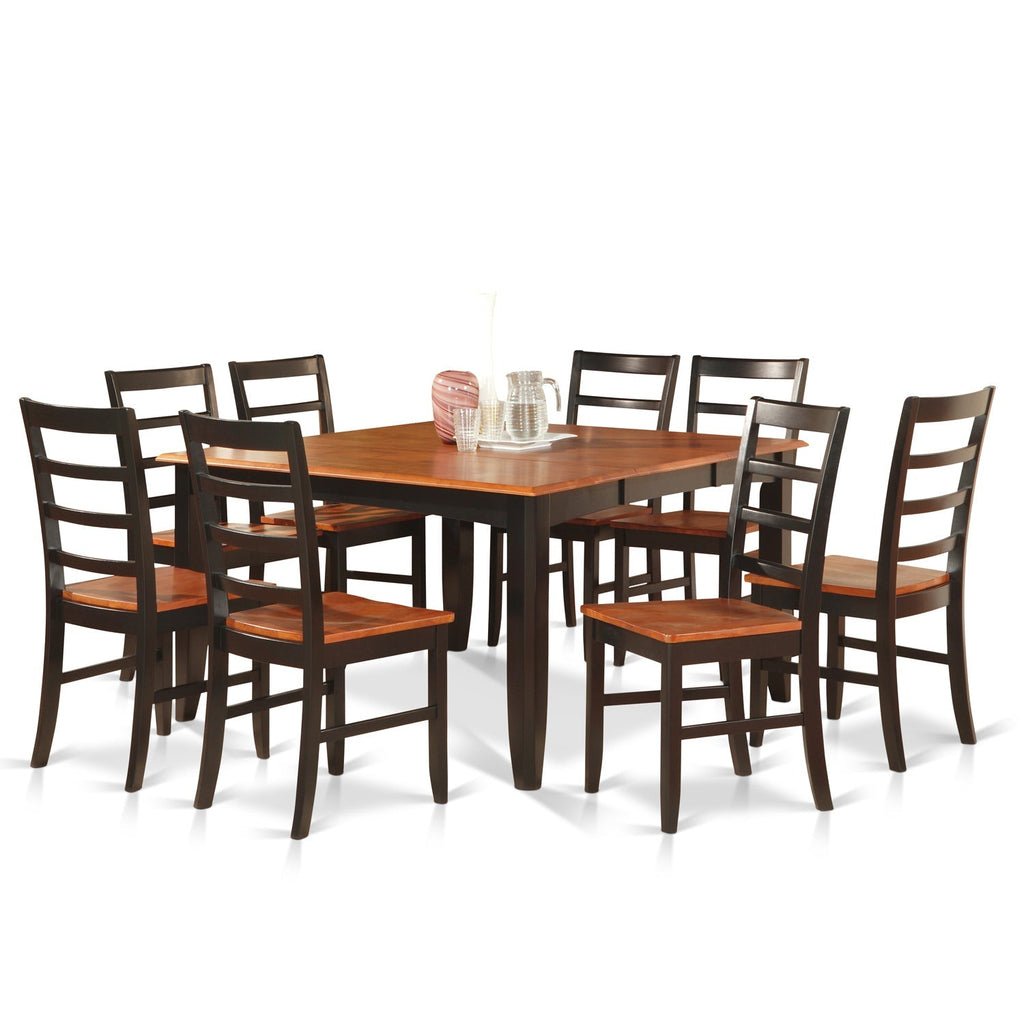 East West Furniture PARF9-BLK-W 9 Piece Dining Room Table Set Includes a Square Kitchen Table with Butterfly Leaf and 8 Dining Chairs, 54x54 Inch, Black & Cherry